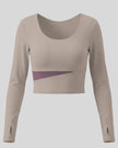 TrackLine Synergy Long Sleeve Top in gray purple with misty purple asymmetric color-block front detail