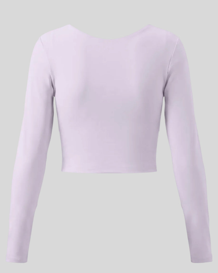TrackLine Synergy Long Sleeve Top in light purple with fitted long sleeves and clean back design