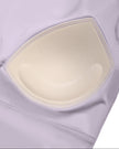 Closeup of built-in chest pads inside TrackLine Synergy Long Sleeve Top in light purple
