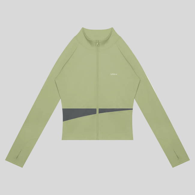 TrackLine Synergy Performance Jacket in Bean Green with Dark Gray color-block panel, front view