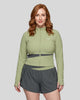 Woman wearing TrackLine Synergy Performance Jacket in Green Bean with Dark Gray panel, front view