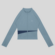 TrackLine Synergy Performance Jacket in Gray Blue with Navy Blue color-block panel, front view