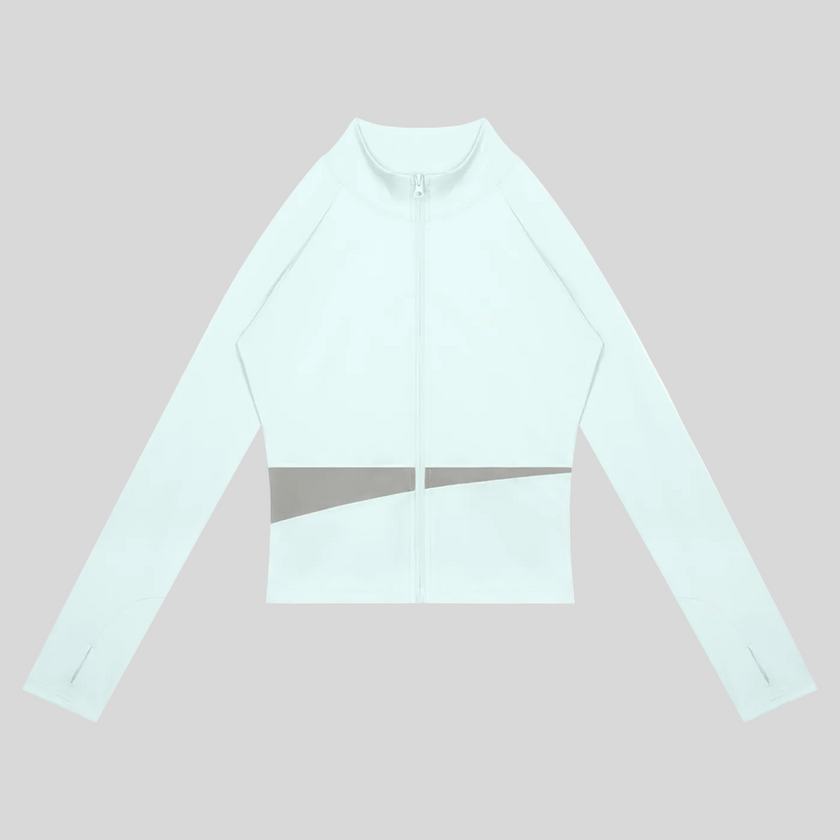 TrackLine Synergy Performance Jacket in Light Blue with Light Gray color-block panel, front view