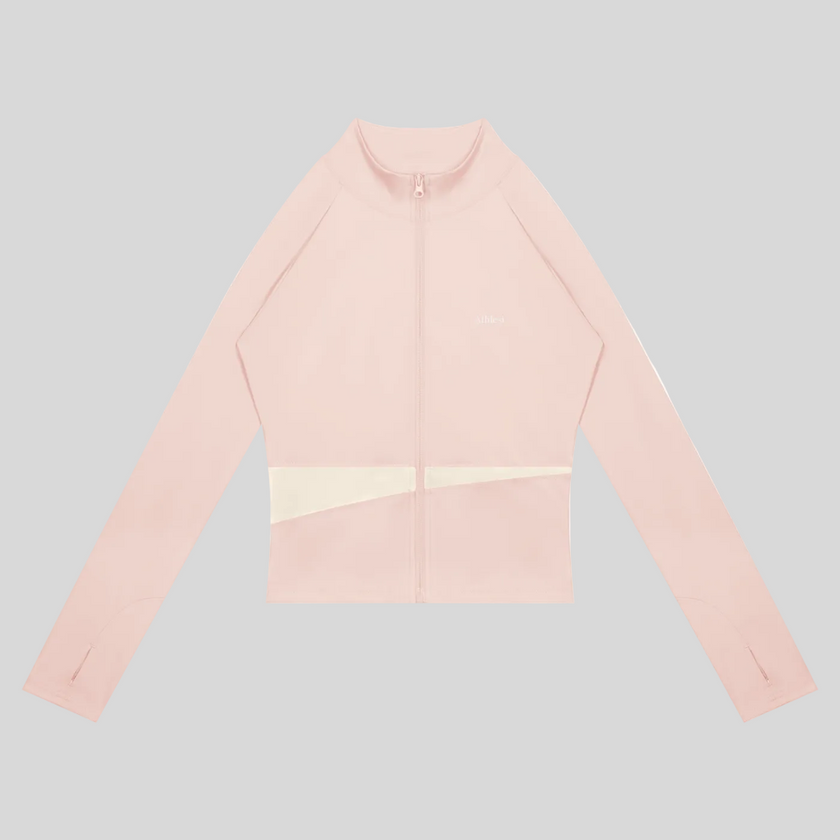 TrackLine Synergy Performance Jacket in Light Pink with Apricot color-block panel, front view