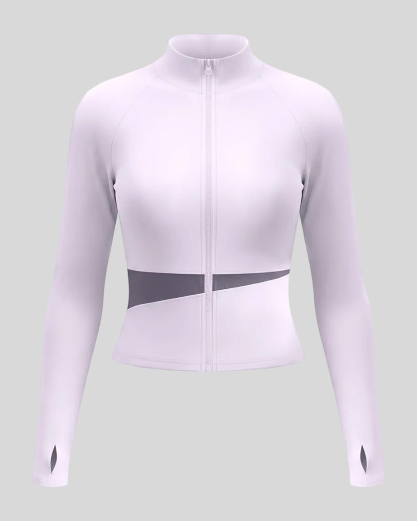 TrackLine Synergy Performance Jacket in Light Purple with Deep Purple color-block panel, 3D front view