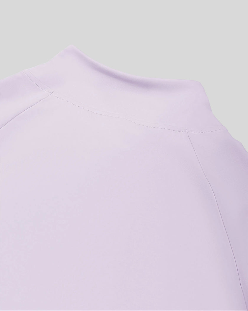 Close-up of back stand collar on TrackLine Synergy Performance Jacket in Light Purple