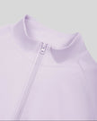 Close-up of stand collar and front zipper on TrackLine Synergy Performance Jacket in Light Purple