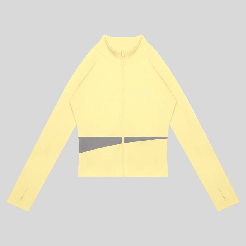 TrackLine Synergy Performance Jacket in Light Yellow with Light Gray color-block panel, front view