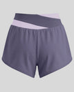 TrackLine Synergy Performance Shorts in Deep Purple with Light Purple color-block waistband, back view