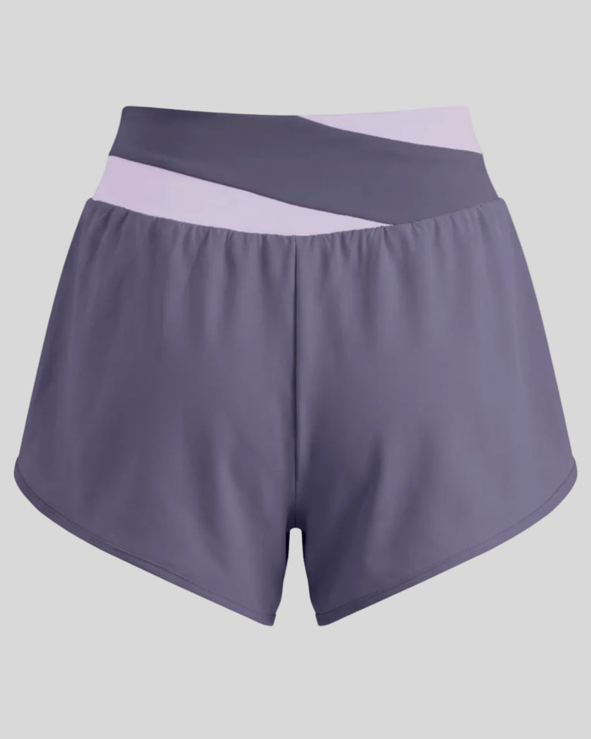 TrackLine Synergy Performance Shorts in Deep Purple with Light Purple color-block waistband, back view