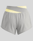 TrackLine Synergy Performance Shorts in Light Gray with Light Yellow color-block waistband, back view