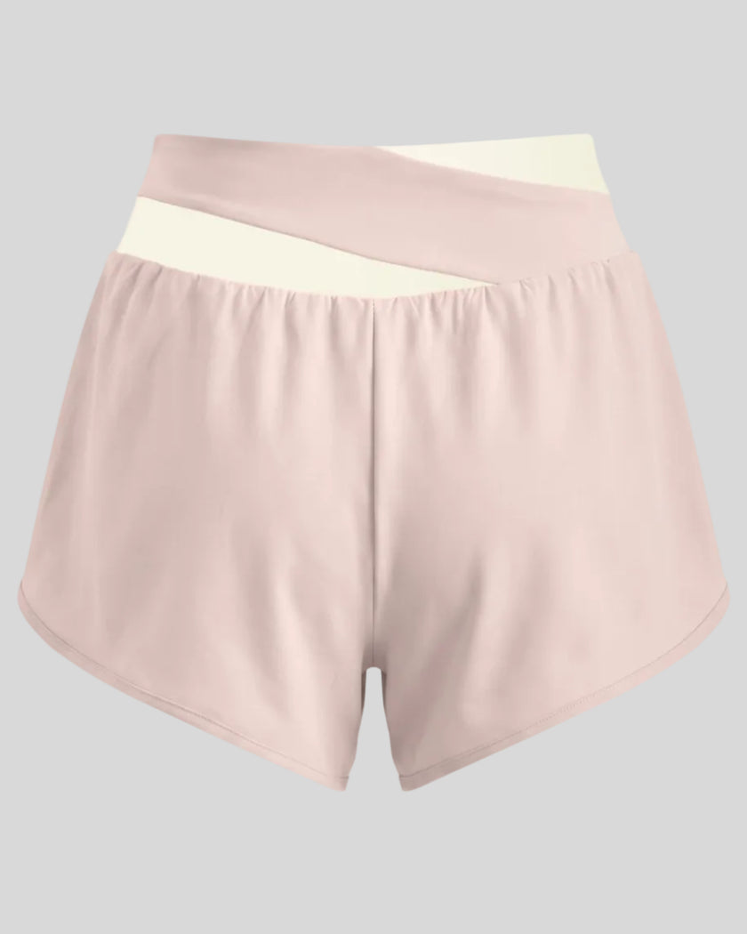 TrackLine Synergy Performance Shorts in Light Pink with Apricot color-block waistband, back view