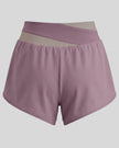 TrackLine Synergy Performance Shorts in Misty Purple with Gray Purple color-block waistband, back view