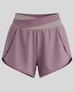 TrackLine Synergy Performance Shorts in Misty Purple with Gray Purple color-block waistband, front view