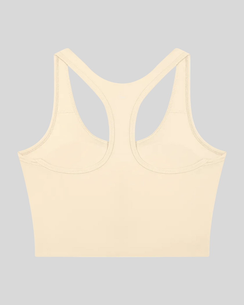 TrackLine Synergy Racerback Sports Bra in Apricot (Light Pink), racerback view