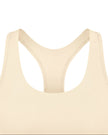 Close-up of U-neckline on TrackLine Synergy Racerback Sports Bra in Apricot