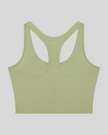 TrackLine Synergy Racerback Sports Bra in Bean Green, racerback view