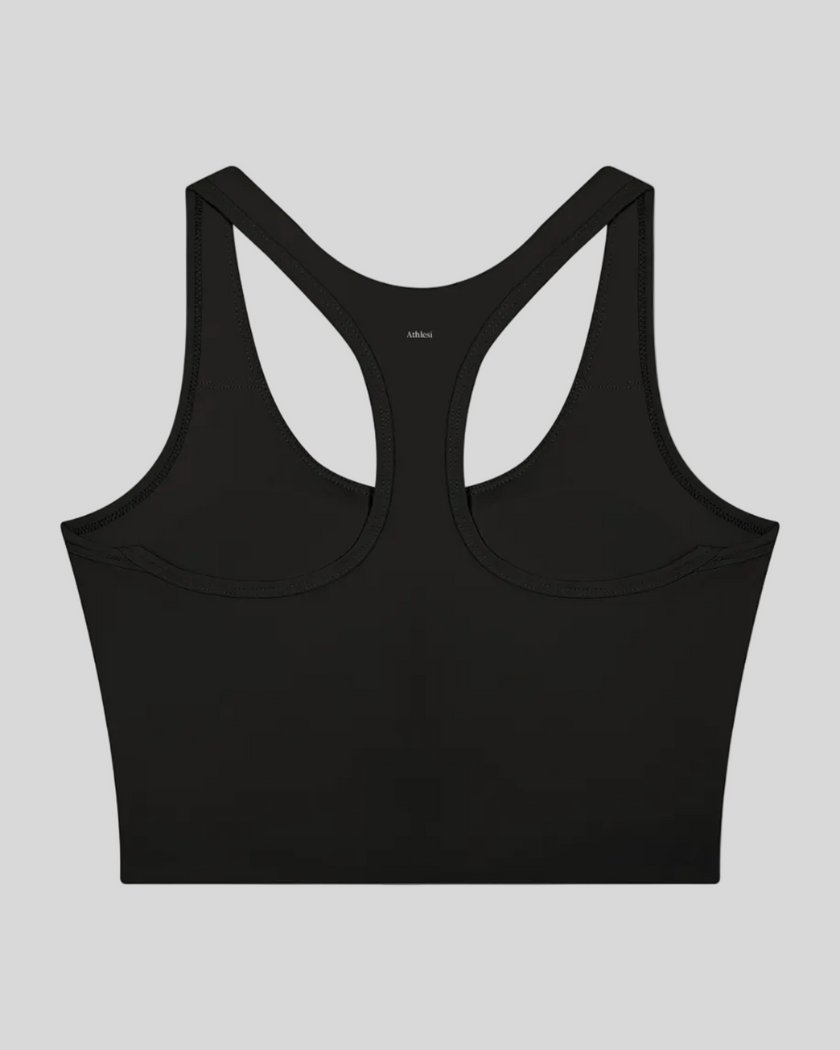 TrackLine Synergy Racerback Sports Bra in Black, racerback view