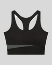 TrackLine Synergy Racerback Sports Bra in Black with Dark Gray color-block detail, front view