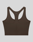 TrackLine Synergy Racerback Sports Bra in Coffee, racerback view