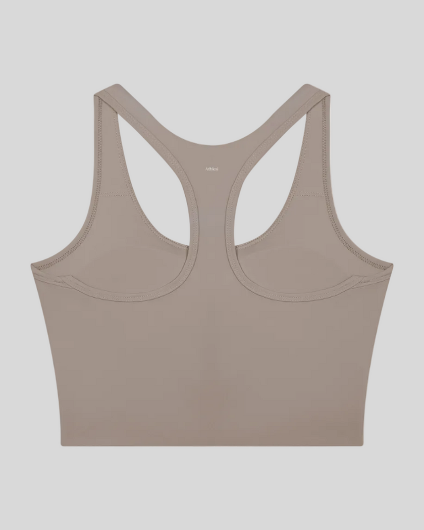 TrackLine Synergy Racerback Sports Bra in Gray Purple (Brick Red), racerback view