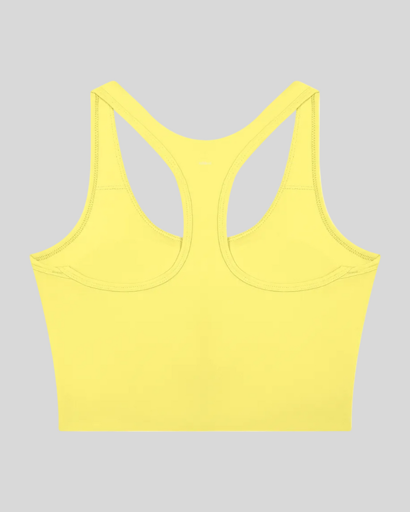 TrackLine Synergy Racerback Sports Bra in Lemon Yellow, racerback view
