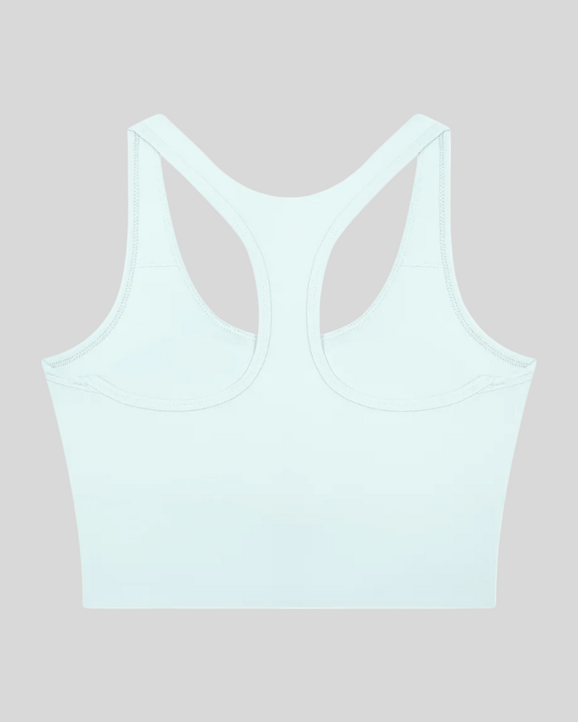 TrackLine Synergy Racerback Sports Bra in Light Blue, racerback view