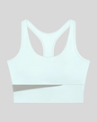 TrackLine Synergy Racerback Sports Bra in Light Blue with Light Gray color-block detail, front view