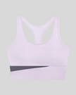 TrackLine Synergy Racerback Sports Bra in Light Purple with Deep Purple color-block detail, front view