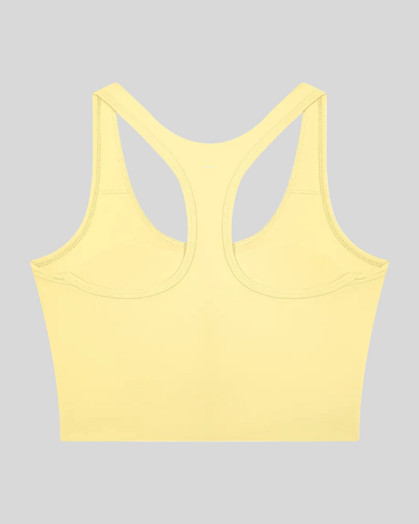 TrackLine Synergy Racerback Sports Bra in Light Yellow, racerback view