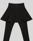 TrackLine Synergy Skirted Leggings in Black with integrated flared skirt and Athlesi logo, back view closeup