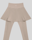 TrackLine Synergy Skirted Leggings in Light Coffee with integrated flared skirt and Athlesi logo, back view closeup