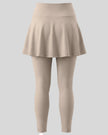 TrackLine Synergy Skirted Leggings in Light Coffee with integrated flared skirt, back view