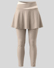 TrackLine Synergy Skirted Leggings in Light Coffee with Apricot crossover waistband, front view