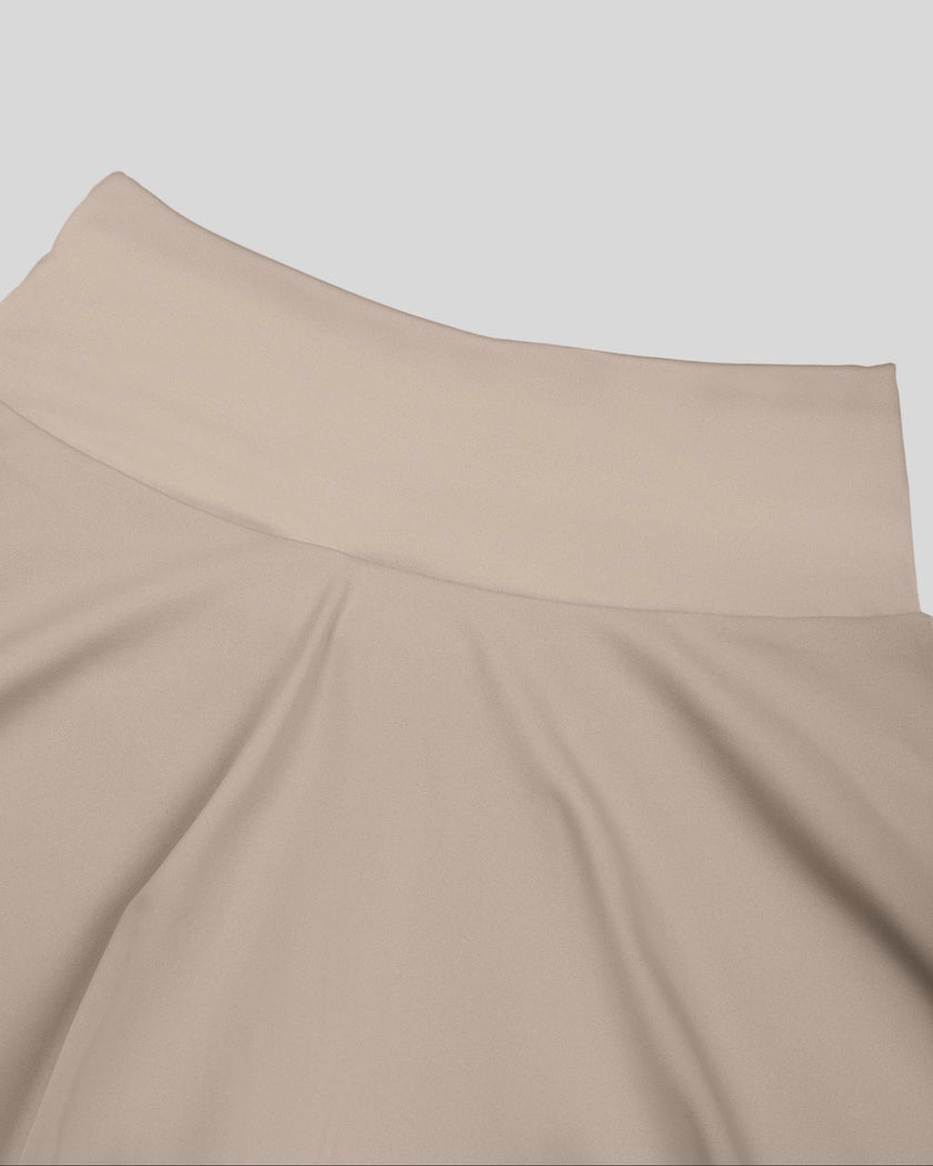 Close-up of high-rise back waistband on TrackLine Synergy Skirted Leggings in Light Coffee