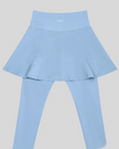 TrackLine Synergy Skirted Leggings in Sky Blue with integrated flared skirt and Athlesi logo, back view closeup