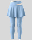 TrackLine Synergy Skirted Leggings in Sky Blue with Apricot crossover waistband, front view