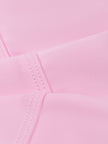 TrackLine Synergy Strappy Sports Bra in Pink with Rose Red, close-up of smooth stretch fabric