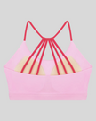 TrackLine Synergy Strappy Sports Bra in Pink with Rose Red, flat lay back view showing multi-strap design