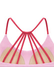 TrackLine Synergy Strappy Sports Bra in Pink with Rose Red, close-up of contrast multi-strap back