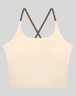 TrackLine Synergy Tank Top in Apricot with Khaki crossover straps, front view