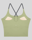 TrackLine Synergy Tank Top in Bean Green with Dark Gray crossover straps, back view