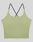 TrackLine Synergy Tank Top in Bean Green with Dark Gray crossover straps, front view