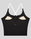 TrackLine Synergy Tank Top in Black with White crossover straps, back view