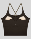 TrackLine Synergy Tank Top in Coffee with Khaki crossover straps, back view
