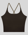 TrackLine Synergy Tank Top in Coffee with Khaki crossover straps, front view