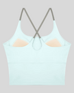 TrackLine Synergy Tank Top in Light Blue with Light Gray crossover straps, back view