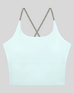 TrackLine Synergy Tank Top in Light Blue with Light Gray crossover straps, front view