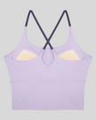 TrackLine Synergy Tank Top in Light Purple with Deep Purple crossover straps, back view