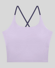 TrackLine Synergy Tank Top in Light Purple with Deep Purple crossover straps, front view